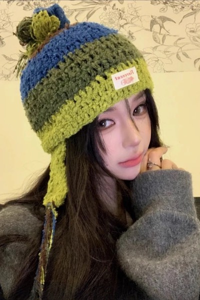 Giraffe El Örgüsü Yün Bere Pilot Şapka Retro Gotik