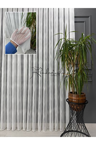 rendecioğlutekstil Tül Perde Buğlem Desen Ekru Renk , 1 e 3 Sık Pile, Etek Kurşunlu, Ütü istemez