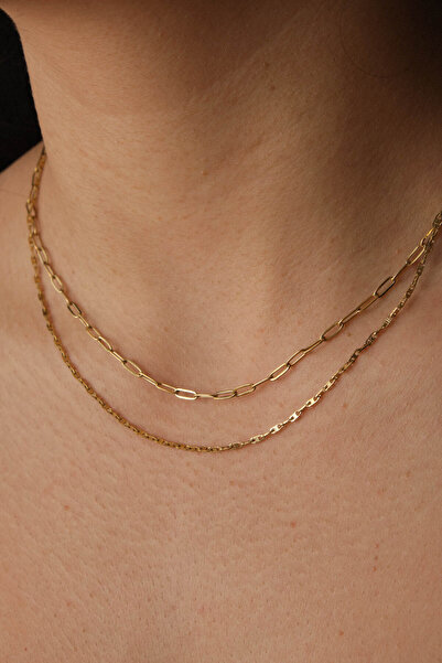 ESBAFLOR Çelik 2'li Kombin Ataç ve Dokulu Fermuar Zincir Kolye Minimal Kararm...