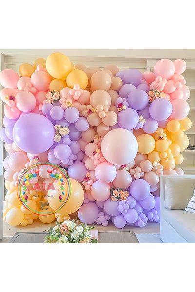 Ata Parti Dünyası 60 Pieces Macaron Balloon Chain Set for Birthday - Yellow, Pink, Lilac, Salmon