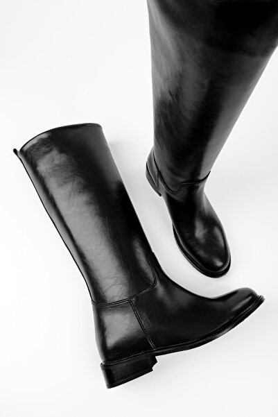 Shoeberry Cizme de călărie din piele neagră din dantelă de damă