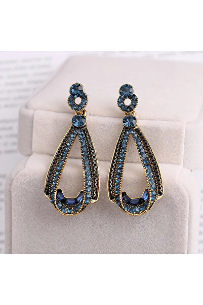 begüm jewelery BÜYÜK SU DAMLASI GÖRÜNÜMLÜ ZİRKON TAŞLARLA SÜSLÜ TASARIM KÜPE