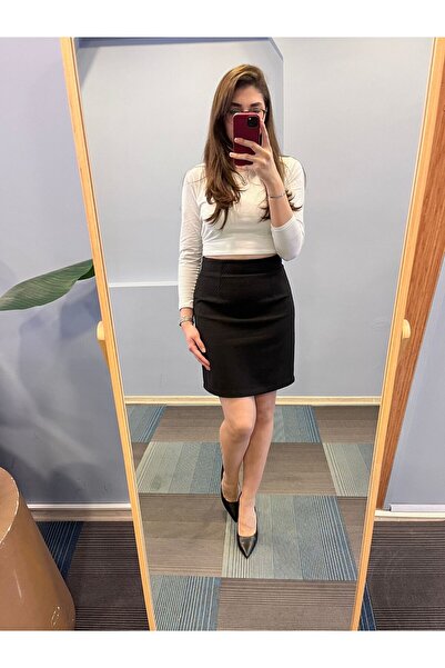 OUZ Fashion Kadın Astarlı Kışlık Yüksek Bel Diz Üstü Kalem Etek