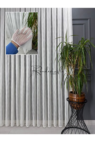 rendecioğlutekstil Tül Perde Buğlem Desen Krem Renk , 1 e 3 Sık Pile, Etek Ku...