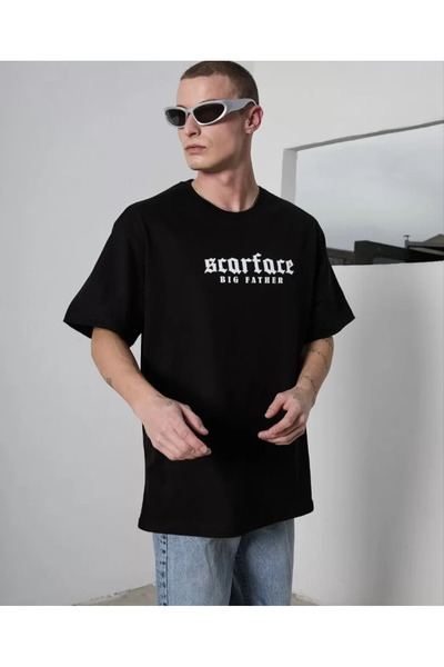 JANES Tricou oversize cu imprimeu unisex cu guler rotund - negru