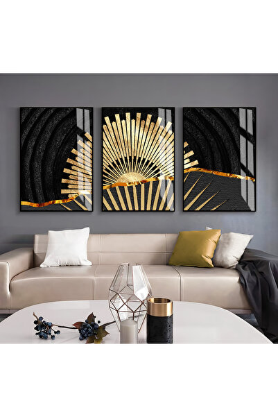 Harika bir ev HARİKABİREV|GOLD-SİYAH SOYUT ETNİK KOMBİN|ÇERÇEVELİ CAM TABLO  ...