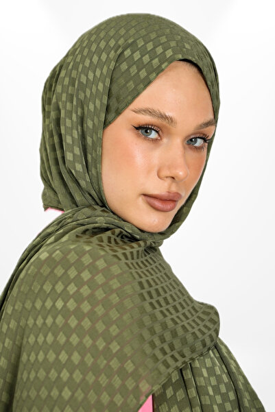 hijabchi Khaki Color Imported Jacquard Crepe Evening Dress - Square Detail Special Occasion Shawl, New Collections - New Creation