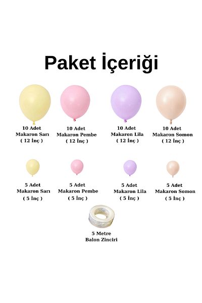 Ata Parti Dünyası 60 Pieces Macaron Balloon Chain Set for Birthday - Yellow, Pink, Lilac, Salmon