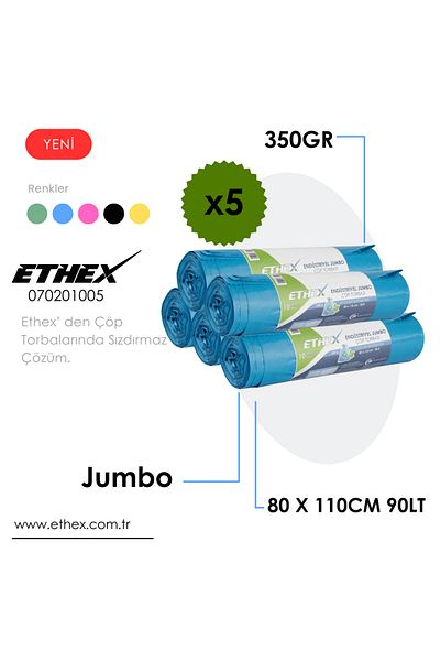 Ethex Industrial Jumbo Size Garbage Bag/Bag(10 Pcs 350Gr 80 X 110cm 90Lt Blue, 5 Rolls)