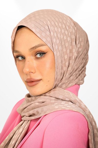 hijabchi Βραδινό φόρεμα Jacquard Crepe εισαγόμενο για ειδικές περιστάσεις - Τετράγωνο λεπτομερές μινκ σάλι - Νέες συλλογές