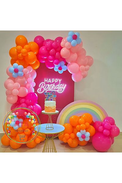 Ata Parti Dünyası Birthday Concept - 60 Pieces Macaron Colored Balloon Chain Party Set