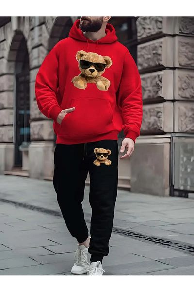 DAXİS Sportwear Company Σετ αθλητική φόρμα για αγόρι με στάμπα αρκουδάκι - Φούτερ με κουκούλα Jogger Sweatpants Bottom Top Set
