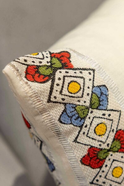 RH Rosehan Etnik Desenli El Dokuması %100 Pamuk Keten 2'li Kırlent Kılıfı & R...