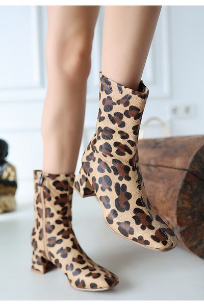 BESKAR Μπότες με τακούνι Birta Leopard Skin Stretch