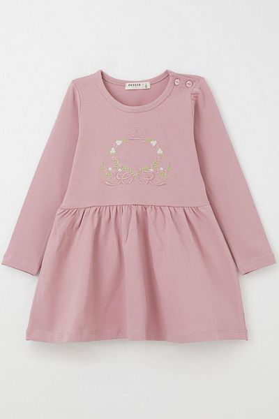 Breeze Colorful Floral Embroidery Long Sleeve Girl's Dress - 1.5-5 Years, Dried Rose