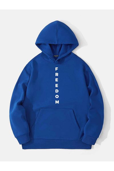 SOFTWAY Φούτερ Unisex Oversize Freedom με στάμπα Fleece Hoodie - Saks Blue