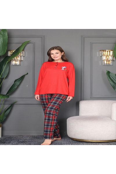 Reyhanlar بدلة بيجامة نسائية من القطن الممشط Interlock Snoopy مطبوعة من الأسفل