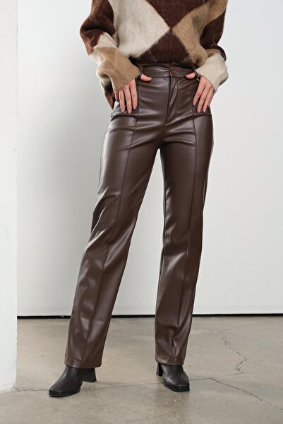 Qutu Butik 5076 GENIS PACALI DERI PANTOLON