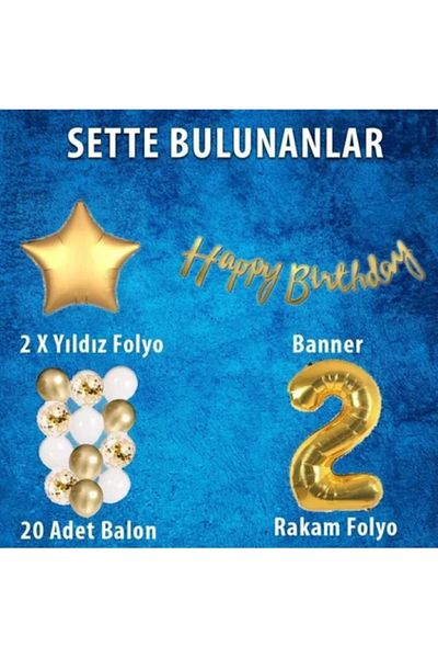 BALON DİYARI Gold Concept All Age Birthday Celebration Set + Balloon Headband Gift