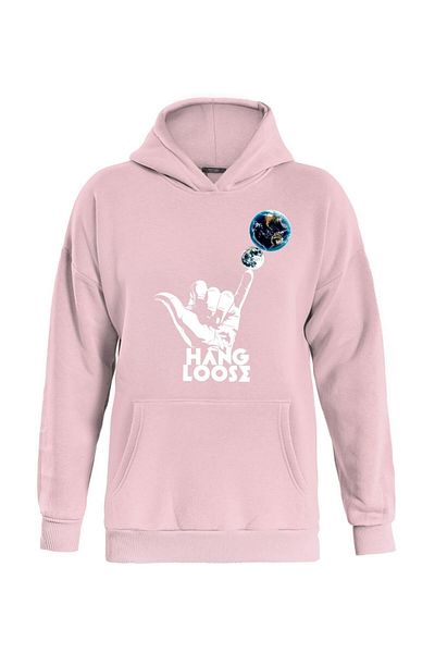 SOFTWAY ΡΟΖ Unisex Oversize φούτερ με κουκούλα Fleece