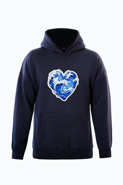 SOFTWAY Φούτερ Unisex Oversize Ocen Heart με στάμπα Fleece Hoodie - Navy Blue