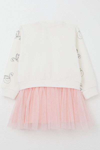 Breeze Girls' Long Sleeve Dress Swan Pattern Glitter Crown Printed 1.5-5 Years, Ecru