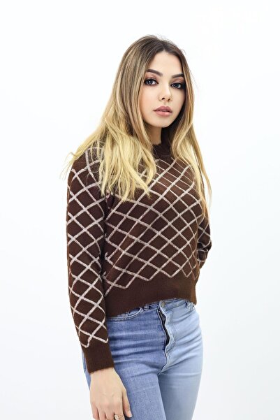 Piedra Diamond Patterned Women's Bearded Sweater