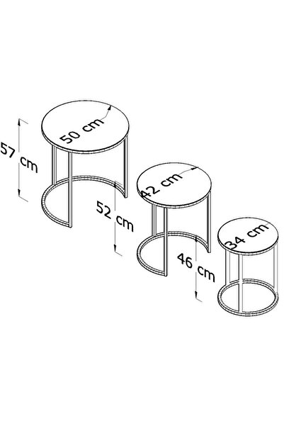 St Morritz 3lü C Lüx Zigon Sehpa Siyah Ceviz