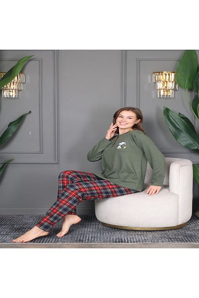 Reyhanlar Set de pijamale din bumbac pieptănat interlock Snoopy cu imprimeu în carouri