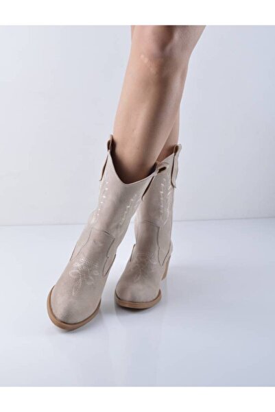 Şanslı Ayakkabıcılık Vizon Süet Kısa Topuk Kovboy Bot