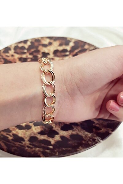 X-Lady Accessories Kadın Gold Lüx Detaylı Çift Zincir Bileklik