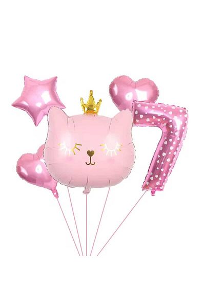 DÜVENCİ TİCARET Pink Cat Themed Foil Age Set