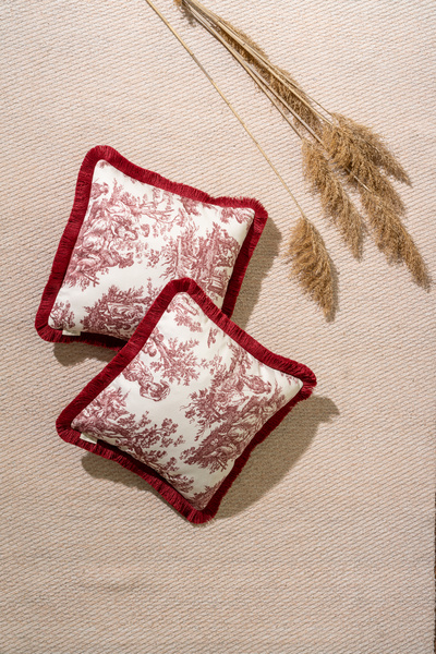 Alseko Concept غطاء وسادة مزخرف بنمط الفلاحين البريطانيين باللون العنابي مقاس 43 × 43 سم مربع 2 قطعة