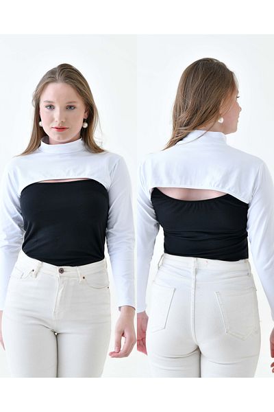 mirach Plus Size Set of 2 - Combed Cotton Bodysuit with Neck Sleeves and Long Sleeves