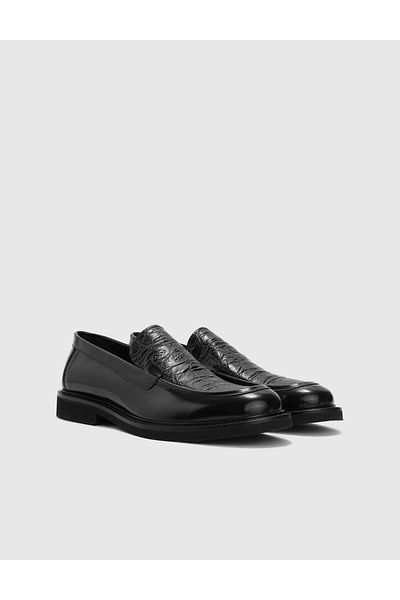 İLVİ Uppsala Genuine Printed Leather Men's Black Loafer Shoes