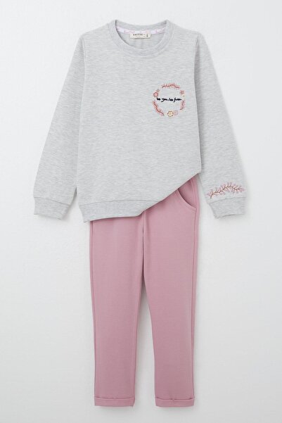Breeze Σετ αθλητικής φόρμας για κορίτσια 1,5-5 ετών - Κέντημα με λουλούδια, ανοιχτό γκρι μελανζέ