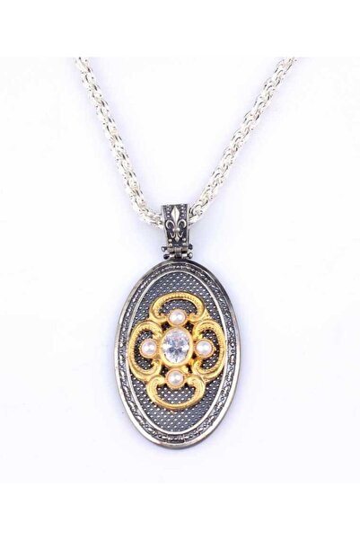 Genel Markalar 925 Ayar Gümüş Köstek Zincirli Ametist ve İnci Taşlı Kolye