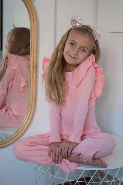 Breeze 4-8 Years Old Girl - Pink Embroidered Tights, Pity and Slit Leg Set