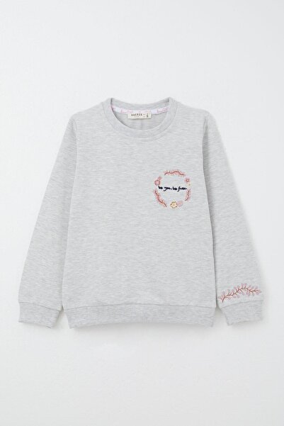 Breeze Σετ αθλητικής φόρμας για κορίτσια 1,5-5 ετών - Κέντημα με λουλούδια, ανοιχτό γκρι μελανζέ