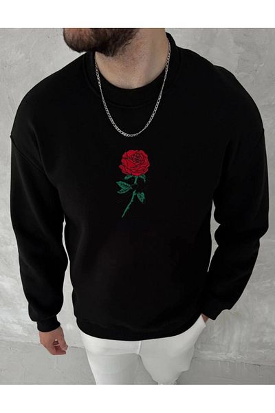 modaserdem Φούτερ Unisex Crew Neck εμπρός και πίσω με στάμπα - Μαύρο