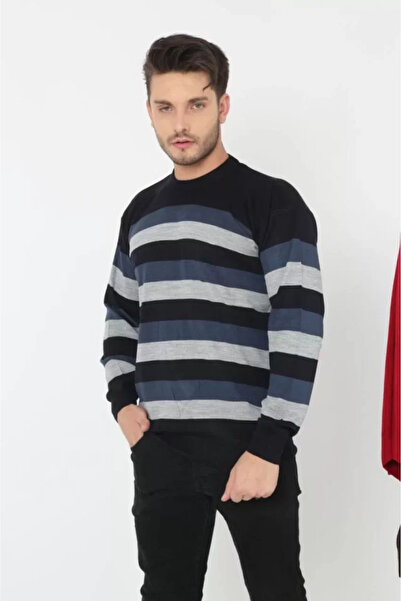 JANES Πλεκτό πουλόβερ Unisex με χοντρές ρίγες - Indigo