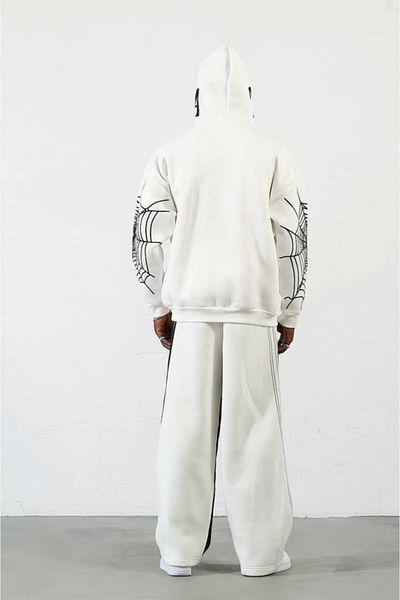 leyla sanat sanata yeni bir bakış açısı Leyla Sanat a New Perspective on Art Three Thread Printed Zipper Hooded Cardigan - White
