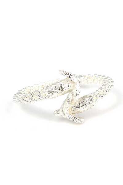 Nusret Takı 925 Ayar Gümüş Üçgen Örgü Burma Kollu Koç Kafalı Bilezik