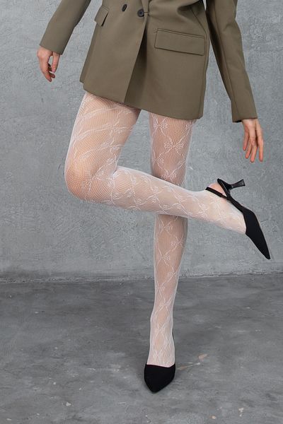 Almis collection Lolita Ribbon Patterned Imported White Pantyhose