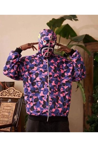Aemido Men's Purple Bape Hooded Zippered Cardigan - 2 Thread