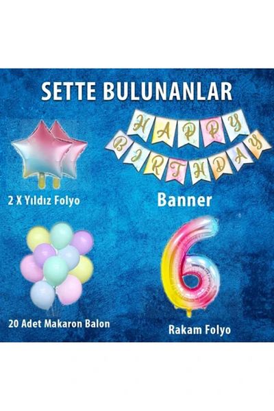 BALON DİYARI Rainbow Concept 6Th Birthday Party Celebration Set Number and Star Foil Banner and Macaron Balloon