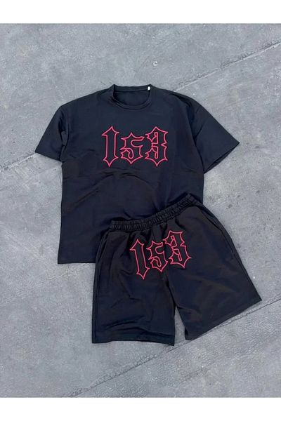 Moka Shopin Mokashopin Men's Embroidery Embroidered Shorts Set - Black