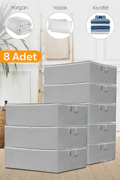 Serstil 8 Pieces - Anthracite Large Size Bed Base and Sofa Bed Type Storage Bag 64 X 45 X 22 Cm