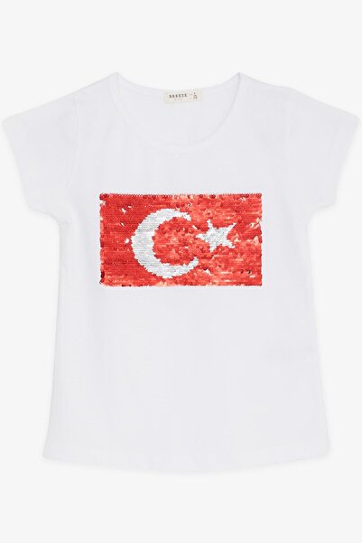 Breeze Κοριτσίστικο T-Shirt Sequined Crescent Star 6-14 ετών, Λευκό