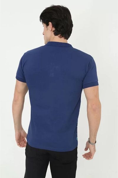 Moka Shopin Tricou pentru bărbați cu dungi Blue Slim Fit Pique - cu guler
